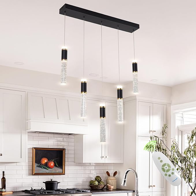 5-Light Modern LED Chandelier,Dimmable Hanging LED Pendant Light for Kitchen Dining Room Bedroom Kitchen Island Cafe