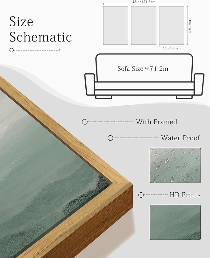 KUVIOKE Green Watercolor Mountains in Fog Framed Wall Art Wilderness Nature Landscape Artwork Painting Boho Rustic Scenic Relax Cool Home Decor 16x24in (Natural Framed)