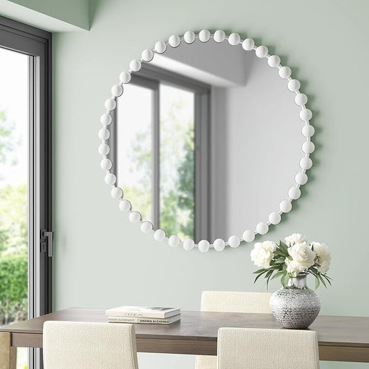 Madison Park Round Mirror, Metal Frame Circle Mirror 36 inch, Wall Art Decor Mounted Hanging for Entryway, Bathroom, Hallway, Living Room, Vanity, Marlowe, White
