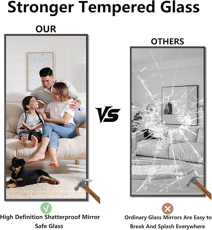 Bathroom Mirror 30x60 Black Bathroom Wall-Mounted Mirrors, Modern Vanity Mirror for Bedroom, Living Room, Aluminum Alloy Frame Allow to Hang Horizontally or Vertically