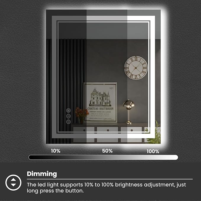 24 x 28 Inch LED Bathroom Mirror, Front Light and Backlit Anti-Fog Dimmable Memory Lighted Vanity Mirror, Shatterproof Wall-Mounted Led Mirror for Bathroom