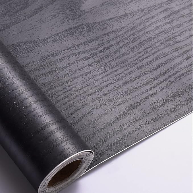 Arthome Peel and Stick Wallpaper - Black Wood Contact - Black Wallpaper - Self-Adhesive & Removable Wall Paper for Countertop Furniture Kitchen, Countertop Contact Paper, Easy to Clean, (23.6"x200")