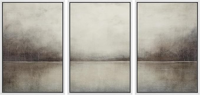 MUDECOR Framed Canvas Print Wall Art Set Abstract Landscape Nature Wilderness Illustration Modern Art Decorative Realism Rustic Vintage for Bedroom - 24"x36"x3 White