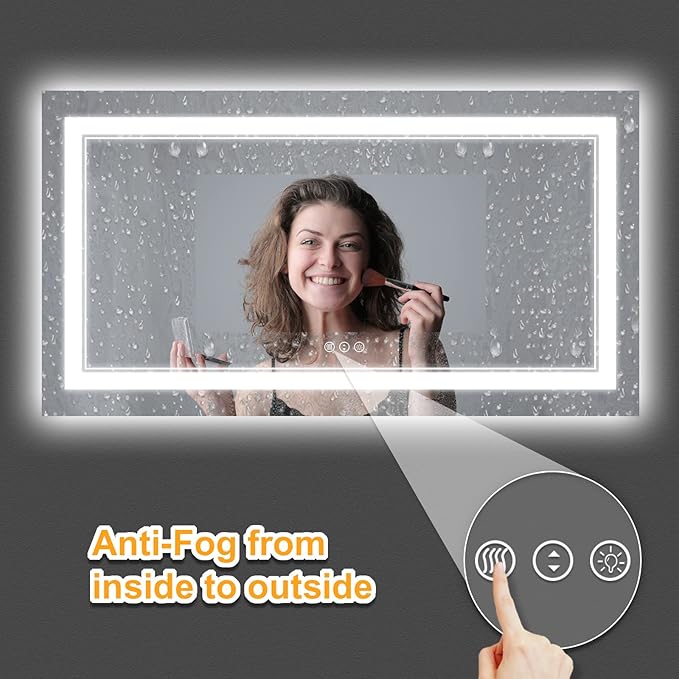 60x28 Inch LED Bathroom Mirror with Lights, Backlit and Front Lighted Bathroom Vanity Mirrors for Wall, Anti-Fog/Dimmable/Memory/Shatterproof/ETL Listed