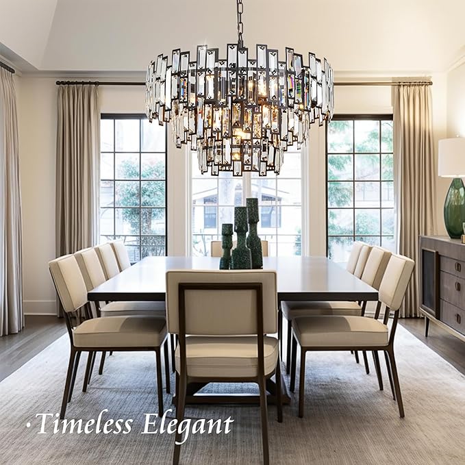 Modern Crystal Chandelier Lighting for Dining Rooms Bedroom Foyer Entryway Ceiling Hanging Pendant Light Fixture Lamp 24.5''