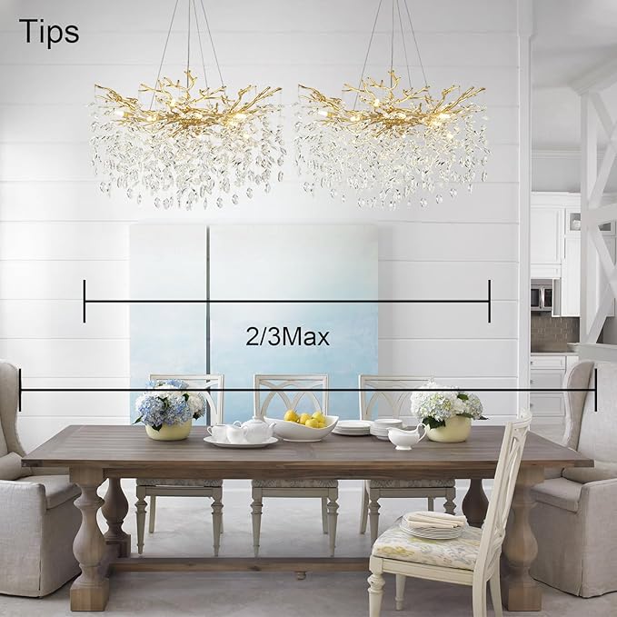 Modern Crystal Chandeliers for Dining Room, 24" Gold Tree Branch Chandelier 8 Lights Kitchen Island Lighting Round Dining Room Chandelier Over Table Embossed Chandelier for Living Room