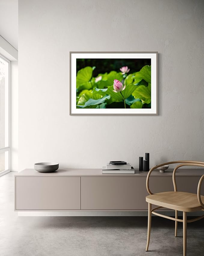 Oriental Beauty: Stunning Feng Shui Landscape Wall Art Prints for Home Decor in 3 Sizes (Serenity in Bloom: Pink Lotus Bud Amidst Green, 20" x 30")