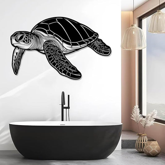 Veplsur Metal Turtle Wall Art, Metal Coastal Turtle Decor, Turtles Wall Decor, Large Turtles Art, Ocean Wall Hanging, Marine Biology Beach Hanging for Bathroom Bedroom (Black, 24"x15"|60x38cm)