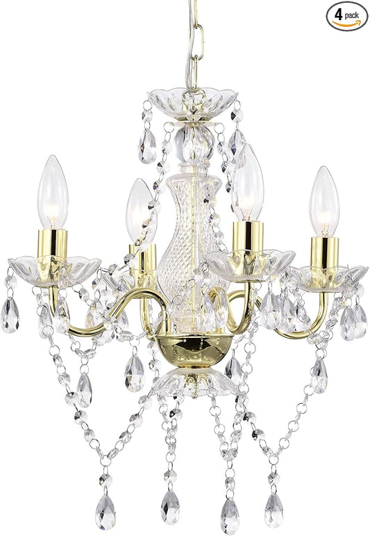 LaLuLa Antique Gold Chandelier Mini Crystal Chandelier Lighting 4 Light Small Modern Chandelier for Dining Room