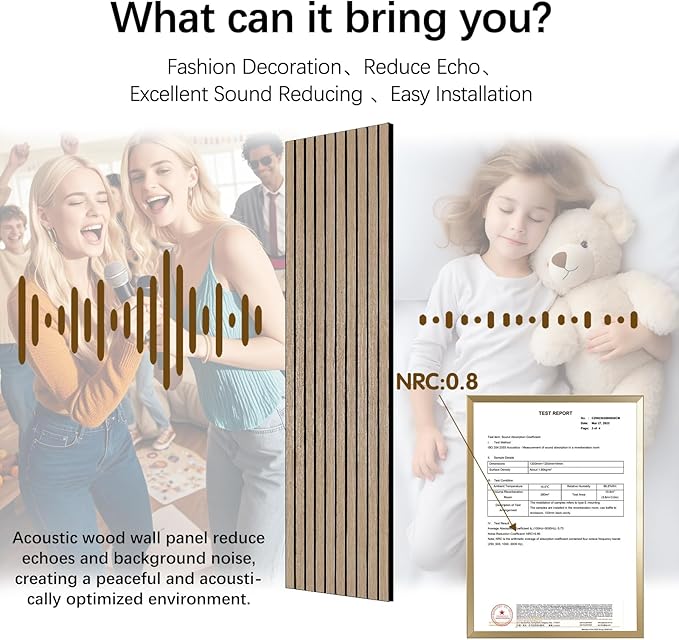 Acoustic Wood Wall Panels, 2 PCS Slat Wall Panels - Walnut Veneer Soundproof Panels for Home & Office, 94.5" Extra-Long Easy Peel & Stick Panels for Walls (11.8"W x 94.5"L)