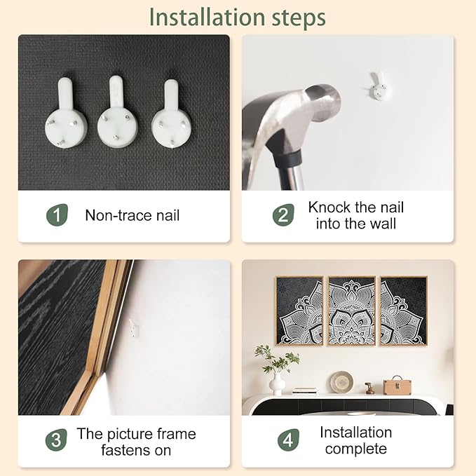 CHDITB Lotus Flower Framed Canvas Wall Art Set, Mandala Wall Decor for Yoga Room, Black and White Spiritual Wall Painting, Vintage Meditation Art Prints for Zen Living Room, Bedroom, Office 16"x24"x3