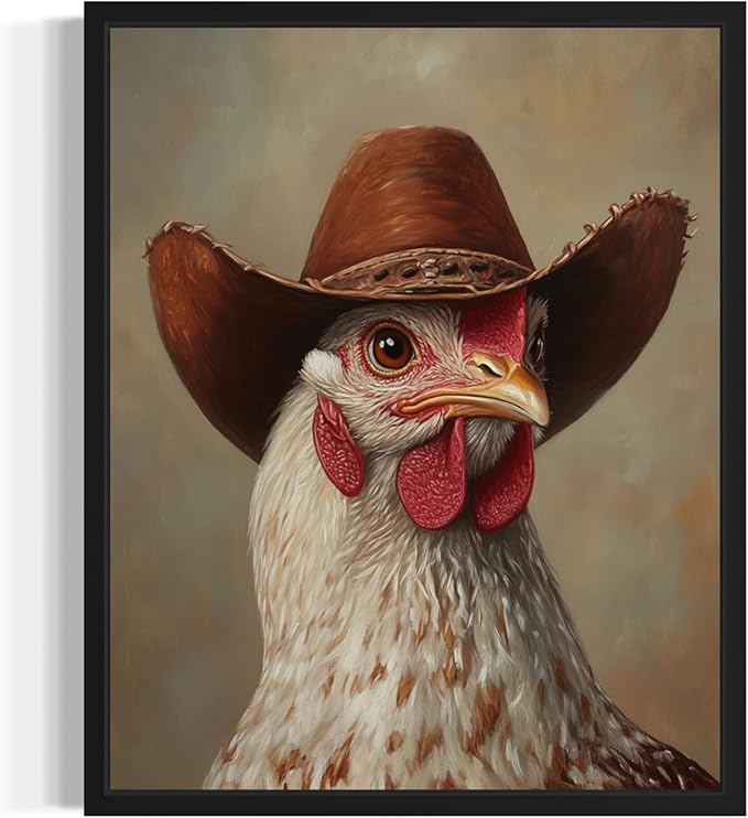 Chicken Cowboy Art Print Poster Wall Art, Western Country Farmhouse Wild West for Bedroom, Bathroom, Living Room Art Decor 58 (Chicken, 11 x 14 inches, Unframed)