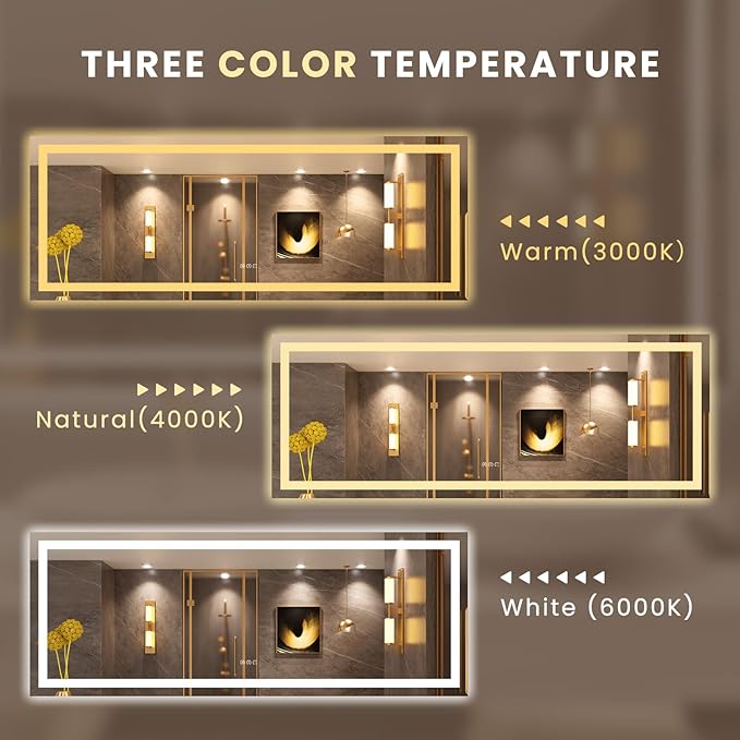 LOAAO 84X32 LED Bathroom Mirror with Lights, Anti-Fog, Dimmable, Backlit + Front Lit, Lighted Bathroom Vanity Mirror for Wall, Memory Function, Tempered Glass, ETL Listed