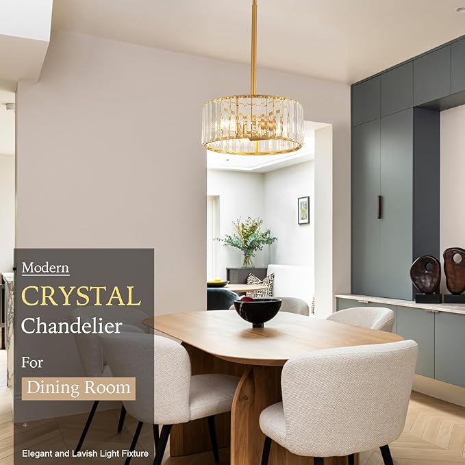 Modern Crystal Gold Chandelier for Dining Room,11.7 inch Semi Flush Mount Ceiling Dining Room Light Fixture with E12 Base*3,Round Pendant Lighting for Bedroom Hallway Bathroom Foyer Kitchen