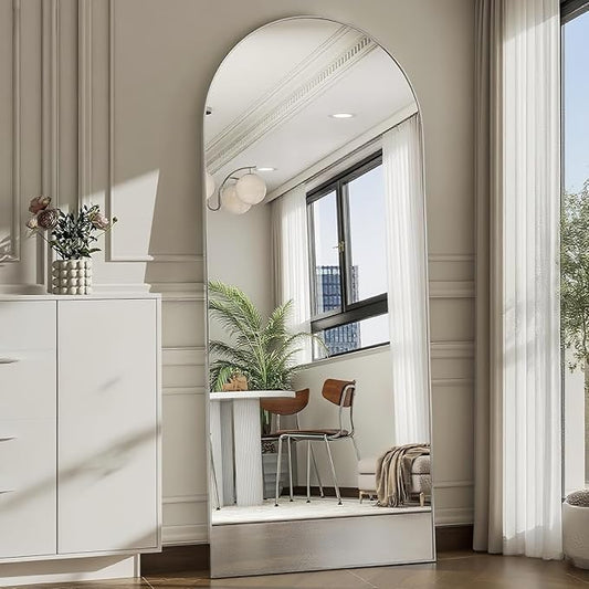 Arched Full Length Mirror, 64"*21" Large Floor Mirror, Full Body Mirrors for Leaning or Hanging, Standing Mirrors for Bedroom, Living Room,Dressing Room, Aluminum Alloy Frame, Silver