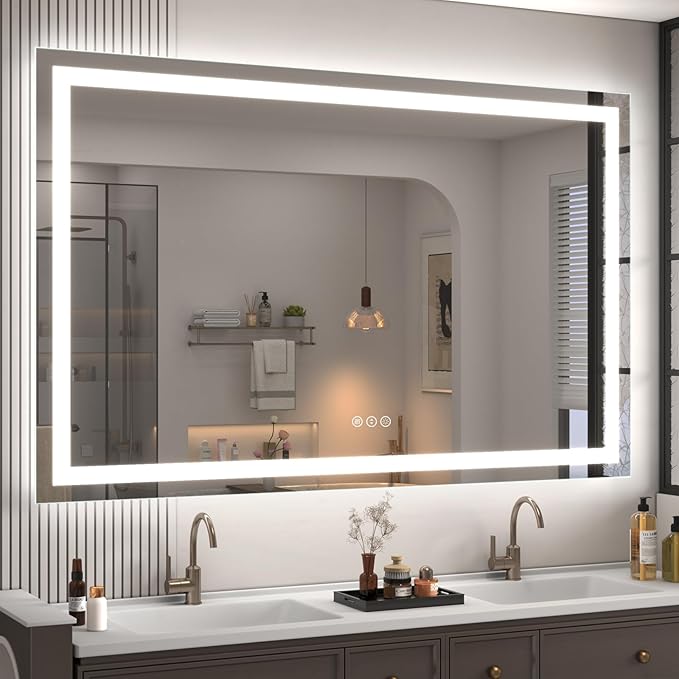 57x 36 LED Lighted Bathroom Mirror, Dimmable Vanity Mirror with Lights, Anti-Fog, ETL Listed (Backlit and Front Lighted)