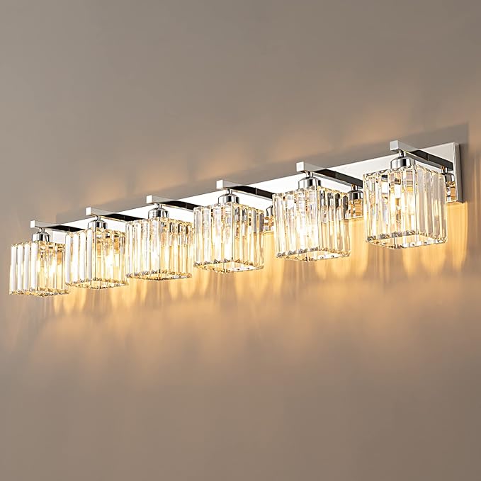 Modern 6-Light Chrome Crystal Bathroom Vanity Light Fixtures
