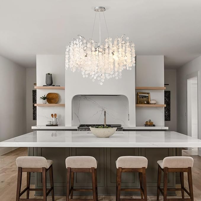 32 Inch Modern Tree Branch Light Fixture, 10-Light Large Contemporary Bedroom Chandeliers, Hanging Round Coastal Chandeliers for Dining Room Foyer Living Room, Silver