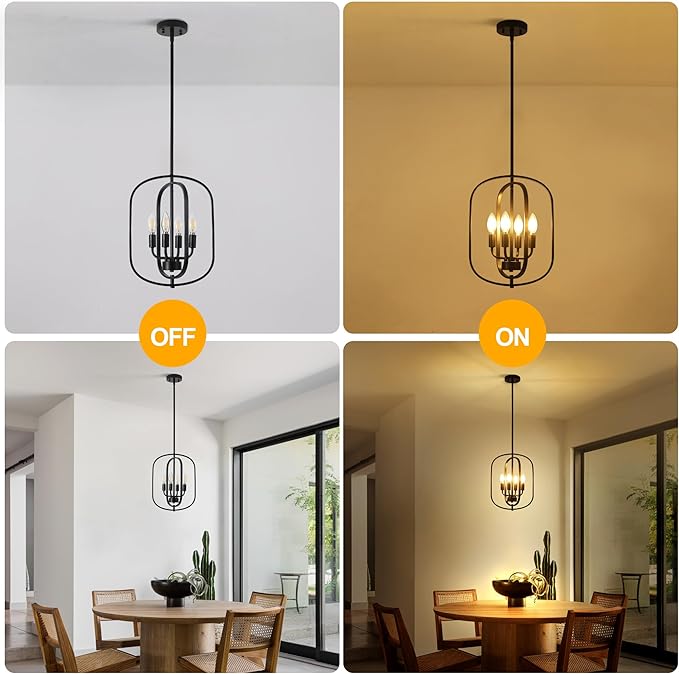 Black Chandeliers for Dining Room, 4-Light Farmhouse Entryway Chandelier, Simple Laundry Room Chandelier, Metal Hanging Light Fixture for Kitchen Island Foyer Stairway Hallway Breakfast