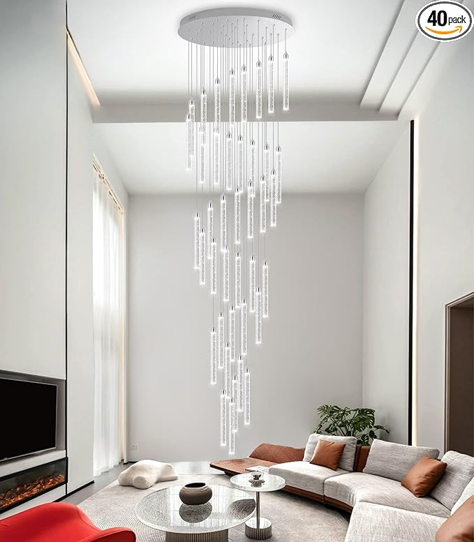 40 Lights Modern LED Crystal Chandeliers for Staircase 236'' Long High Ceiling Chandelier Dimmable Spiral Crystal Chandelier Hanging Light Fixture for Entryway Staircase Foyer Hallway