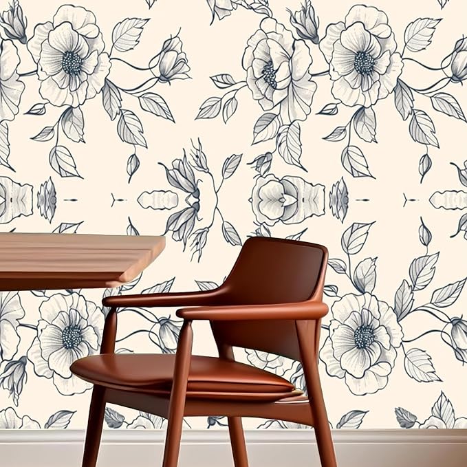 Nuxovilar White Grey Botanical Textured Peel and Stick Wallpaper, 15.75"x39.37", Self-Adhesive Contact Paper, Elegant Floral Pattern for Bedroom, Living Room and Table Decor