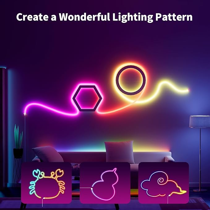 Neon Rope Lights 20FT RGB IC, Neon Light Strip LED Strip Lights for Bedroom with Remote&App IP65 Waterproof Music Sync, Color Changing Rainbow LED Rope Lights for Wall Decor Indoor Outside