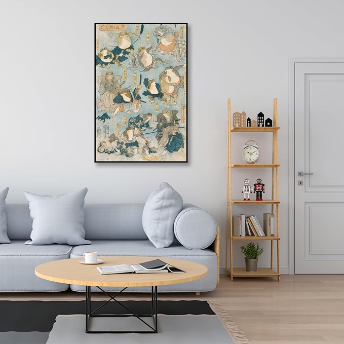 OKRA Utagawa Kuniyoshi Canvas Wall Art Famous Heroes Played By Frogs Poster Japanese Ukiyo-E Woodcut Art Animal Nature Landscape Poster Japanese Classic Wall Decor Unframed 12×18in/30×45cm