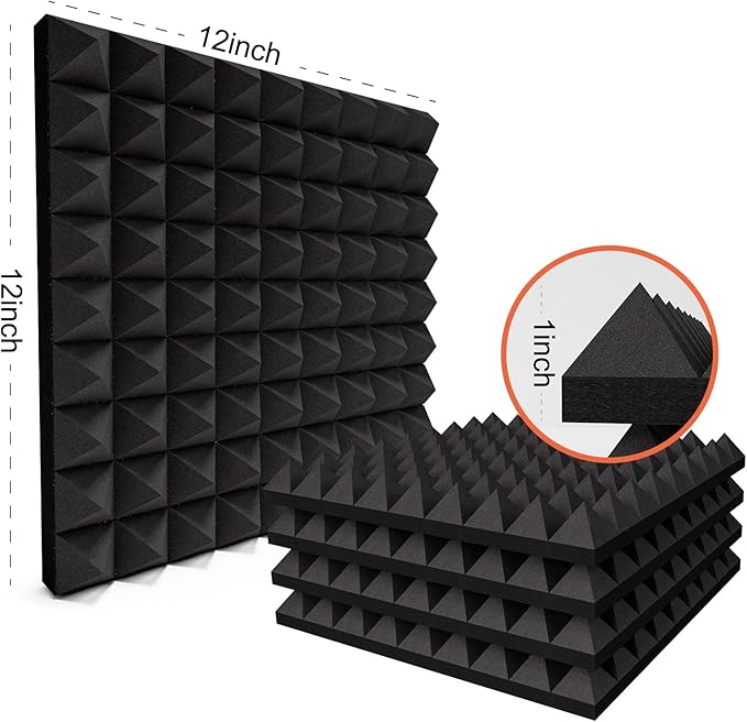 24 Pack Sound Proof Foam Panels Studio Acoustic Foam Panels,1" X 12" X 12"Soundproof Wall Panels,Fire-Proofed Pyramid Soundproofing Wedges,Acoustic Treatment Foam for Home -Black
