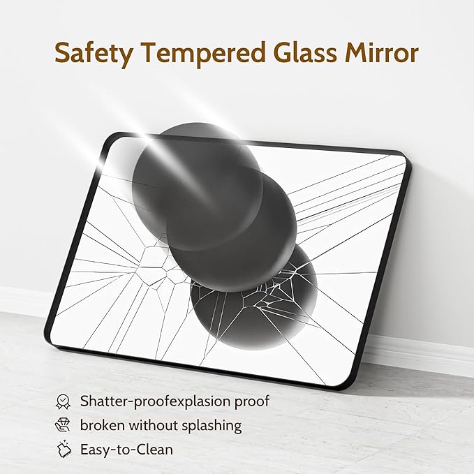 Black Bathroom Mirror 36X36 Inch Bathroom Vanity Mirror for Wall, Metal Frame Large Mirror, Tempered Glass, Modern Wall Mirror for Bathroom, Farmhouse, Horizontally or Vertically Hanging