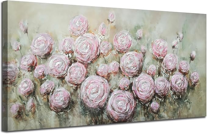 Arjun Floral Wall Art Living Room Rose Canvas Wall Art for Bedroom Flower Large Painting, Christmas Gift Textured Artwork Picture Home Office Dining Room Wall Decor, 40"x20"