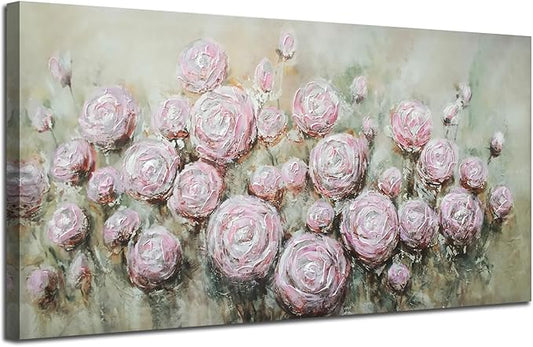 Arjun Floral Wall Art Living Room Rose Canvas Wall Art for Bedroom Flower Large Painting, Christmas Gift Textured Artwork Picture Home Office Dining Room Wall Decor, 40"x20"