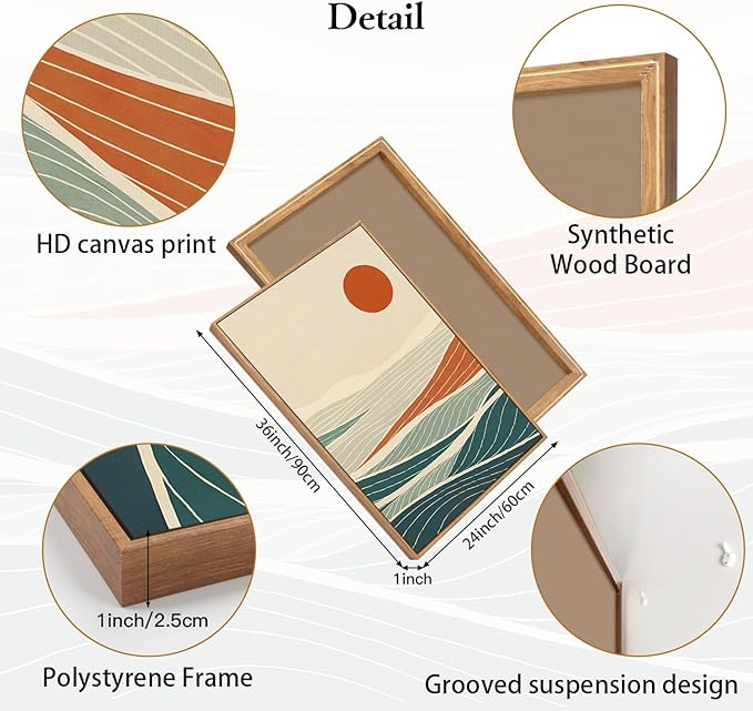 CHDITB Beach Sunrise Framed Canvas Wall Art Set, Ocean Waves Wall Decor, Coastal Artwork Spiritual Painting, Minimalist Modern Coastal Art Prints for Living Room, Bedroom, Office 24"x36"x3