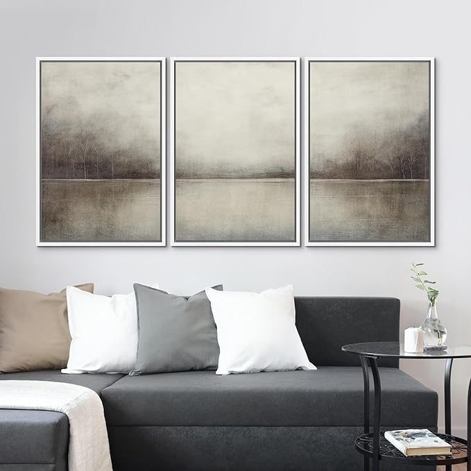 MUDECOR Framed Canvas Print Wall Art Set Abstract Landscape Nature Wilderness Illustration Modern Art Decorative Realism Rustic Vintage for Bedroom - 24"x36"x3 White