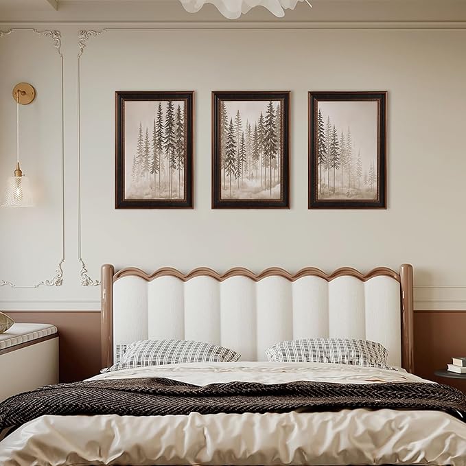 Large Vintage Foggy Forest Framed Canvas Wall Art,Modern Smoking Pine Tree Wall Decor,Natural Misty Landscape Artwork,Neutral Wilderness Scene Art Print for Living Room,Bedroom,Office-16"x24"x3