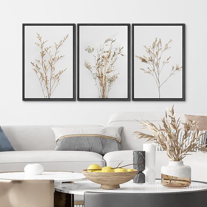 MUDECOR Framed Canvas Print Wall Art Wildflower Floral Botanical Prints Minimalist Wall Art Modern Farmhouse for Bedroom - 16"x24"x3 Black
