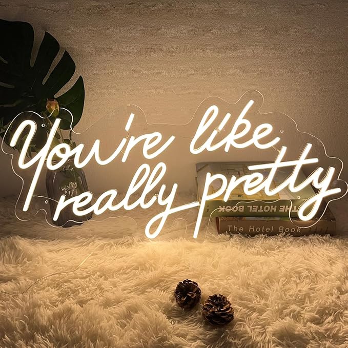 Neon Signs You are Like Really Pretty-Transparent Acrylic with Dimmers Light Signs Indoor Bedroom Decor Wall Led Neon Sign Backdrop Flex 21.6×9.9 IN Bar Christmas Party Wedding Living Room Warm White