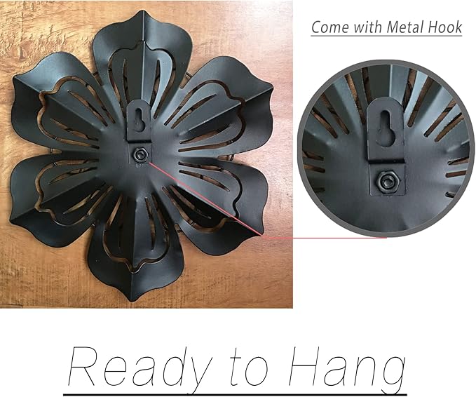 Metal Flower Wall Art Decor, 8.3" Rustic Modern Floral Sculpture, Distressed Iron Wall Hanging Home Decoration Accent Artworks for Indoor Kitchen Bedroom Living Room Office Outdoor Garden Patio - 06