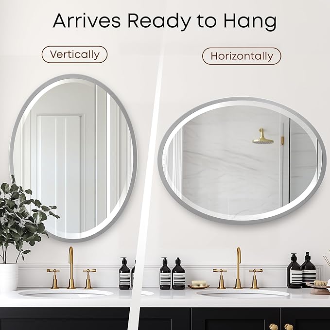 OVALCREST - Oval Wooden Beveled Wall Mirror for Home Decor, Bathroom, Vanity, Bedroom, Living Room, Hallway - London Style (Silver Spray) 31.1 x 21.1