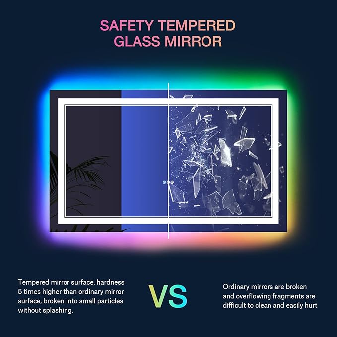88x38 Inch RGB LED Bathroom Mirror with Lights, Color Changing RGB Backlit LED Mirror for Bathroom,Lighted Vanity Mirrors for Bathroom Wall, Dimmable, Anti-Fog (RGB Backlit+Front-Lit)