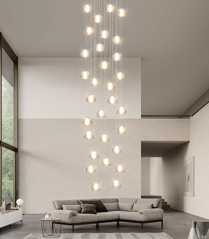 30-Lights Modern Crystal Chandeliers for Staircase LED Handing Light Fixture for Foyer Hallway Entrance
