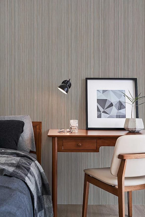 20.8" x 196.8" Thick Peel and Stick Grasscloth Wallpaper, Grey Linen Wallpaper Self-Adhesive Fabric Wall Paper