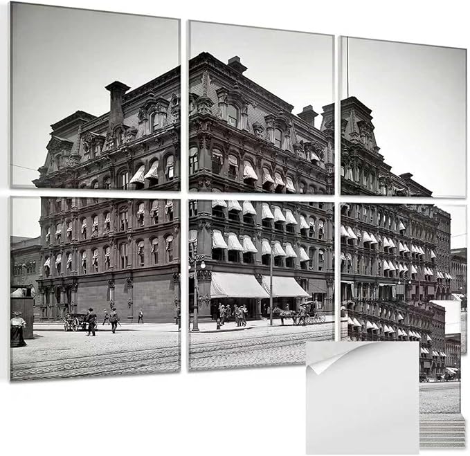 Acoustic Wall Panel 6 Pack, 23.6"x23.6"Decorative Art Soundproof Panel, Sound Absorb Self-Adhesive Panel, Acoustic Treatment for Studio, Home Theater, Office (City Hall 1905)