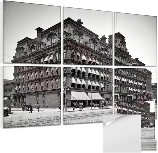 Acoustic Wall Panel 6 Pack, 23.6"x23.6"Decorative Art Soundproof Panel, Sound Absorb Self-Adhesive Panel, Acoustic Treatment for Studio, Home Theater, Office (City Hall 1905)