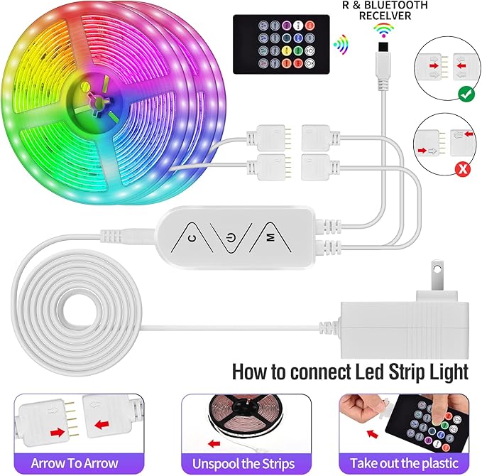 AILBTON 200ft Led Strip Lights(2 Rolls of 100ft led Lights) Ultra Long Led Light Strip with App Voice Control Remote,5050 RGB Music Sync Color Changing Led Lights for Bedroom,Party,Home Decoration