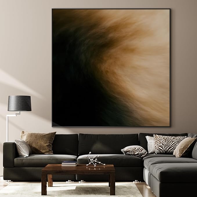 60"x60" XL Framed Wall Art - Dark Abstract Black and Brown Gradient Modern Painting Minimalist Foggy Forest Tranquil (Frame Assembly Required)