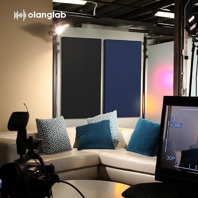 Olanglab Sound Absorbing Acoustic Wall Panels 2 Pack, 2'' 24''x48'' Fiberglass Sound Dampening Panels, Large Fabric Wrapped Sound Proof Panels for Walls (Black)