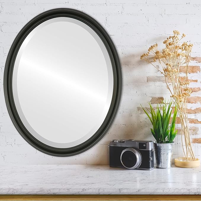 Oval Beveled Wall Mirror for Home Decor - Saratoga Style - Matte Black - 20x26 Outside Dimensions