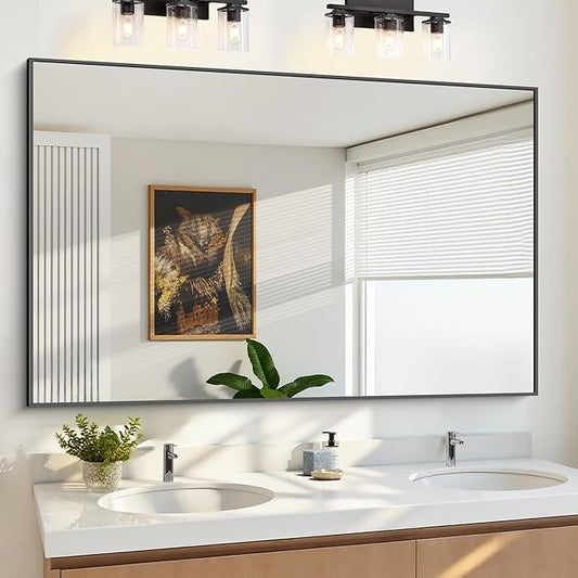 KOCUUY 60x36 Inch Large Black Wall Mounted Mirror,Aluminum Framed Decorative Rectangular Bathroom Mirror for Wall Over Sink,Vanity Mirror for Bedroom Living Room Bathroom,Functional Oversized Mirror
