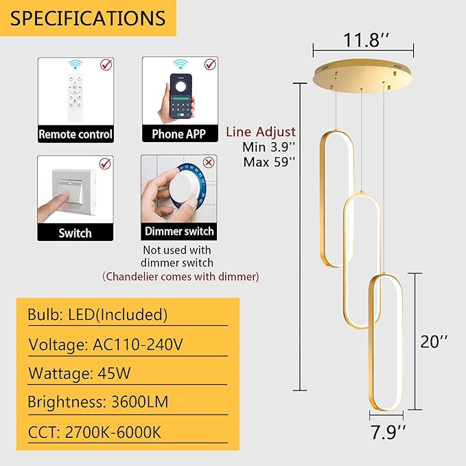 Modern Ring Chandelier LED Dimmable Flush Mount Ceiling Light for Foyer Living Room Staircaes Gold