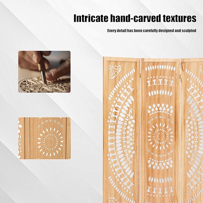 6 Panel Wood Room Divider Fully Assembled, Decorative Room Dividers and Folding Screens, 5.6Ft Room Divider Screen Freestanding Partition Wall Dividers for Home Bedroom Office, Light Brown